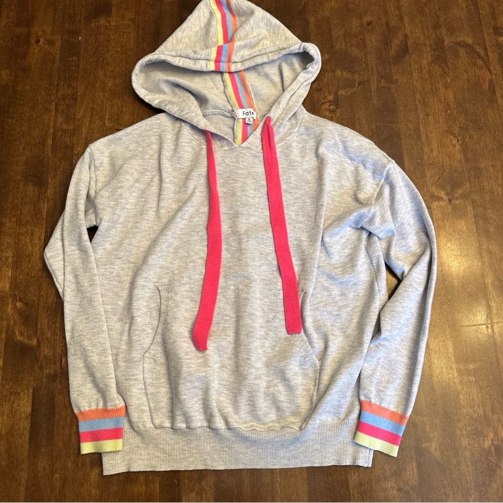 FATE Sherbert Stripped Hoodie Small Valentines Day Rainbow Fun Happy Cozy 💕